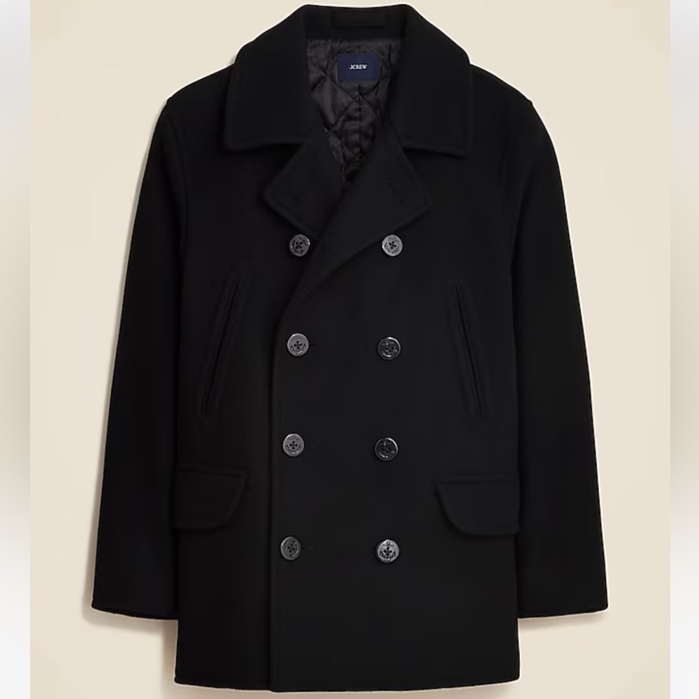 J. Crew NWT XL Men's Black Double-Breasted Peacoat Wool Blend